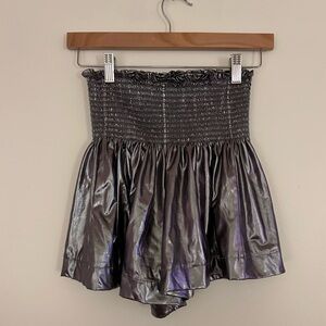 Queen of Sparkles Silver Gray Metallic Smocked Swing Shorts XS